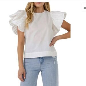 English Factory folded ruffle sleeve top XS